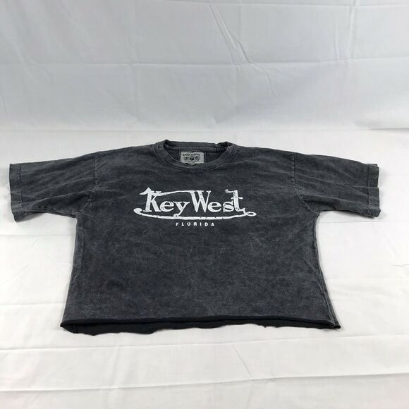 Key West Florida distressed crop top tshirt large Raw Hem Basix‎ Vintage - Picture 1 of 10